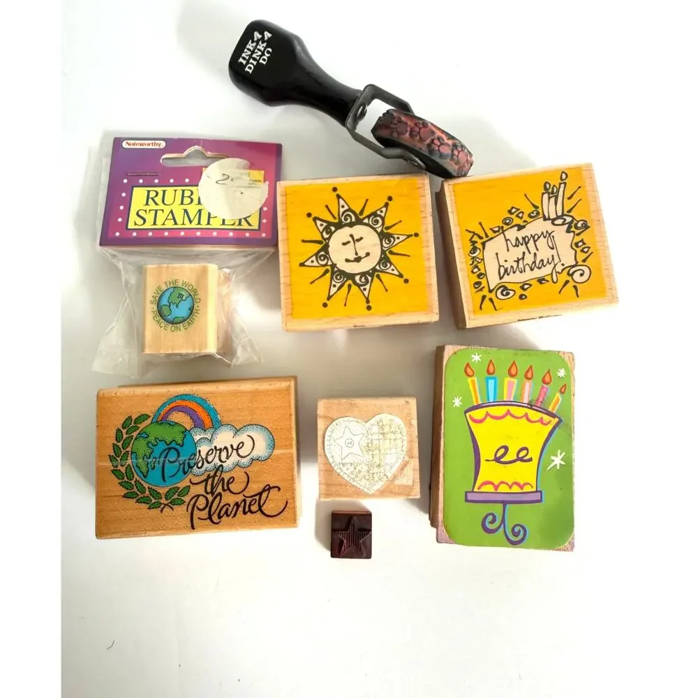 Vintage Wood Mounted Rubber Stamps Assorted Lot of 34 Animals, Flowers, Birthday